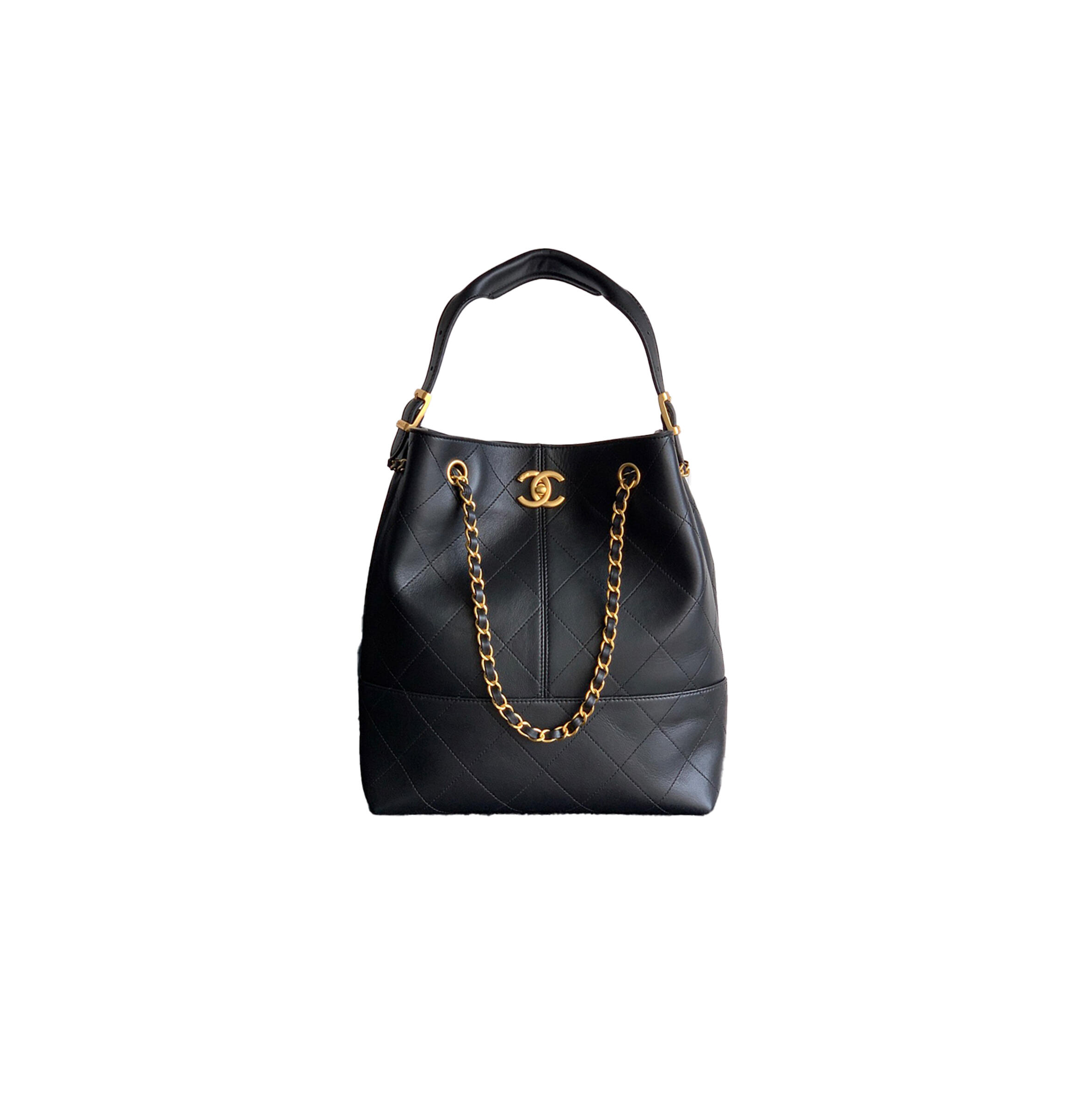 Ch*el shopping bag calfskin & gold-tone metal black as5636 (33*29*11cm)